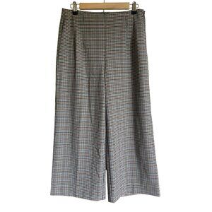 LOFT Size 4 Curvy Plaid Trouser Pants Cropped Wide Leg Side Zip